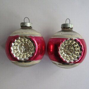 Shiny Brite Double Indent Reflector Glass Christmas Ornament Lot of 2 Pink